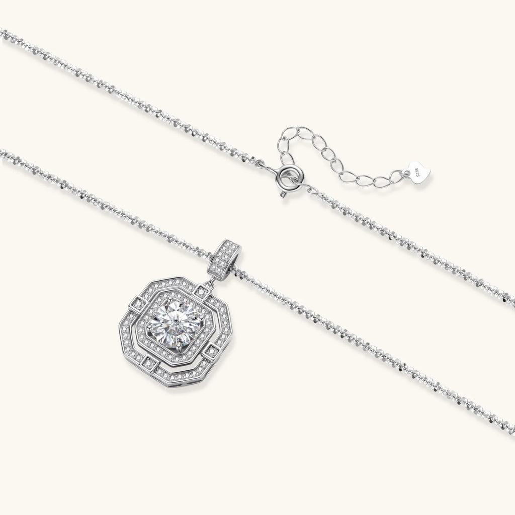 The Signet Necklace | Geometric Halo Moissanite Necklace