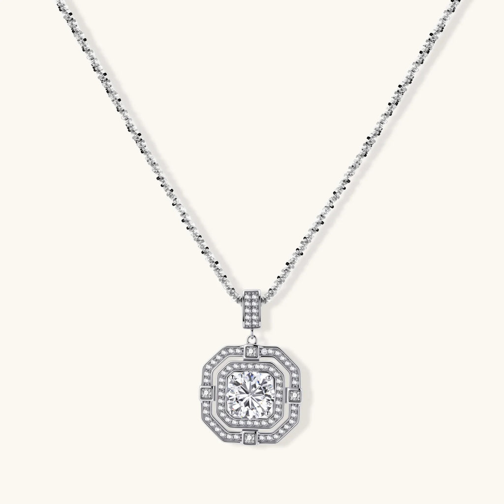 The Signet Necklace | Geometric Halo Moissanite Necklace