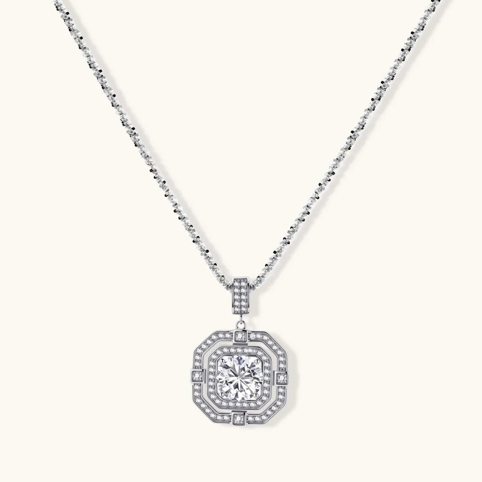 The Signet Necklace | Geometric Halo Moissanite Necklace