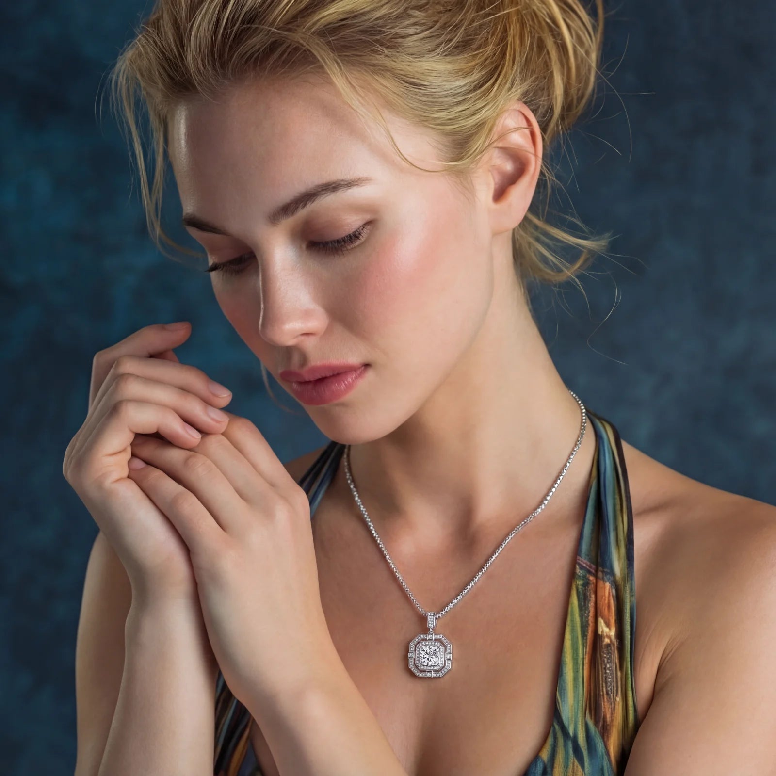 The Signet Necklace | Geometric Halo Moissanite Necklace