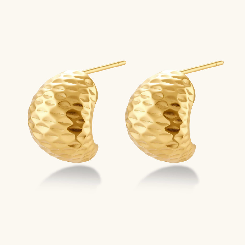 Hammered gold huggie hoop earrings