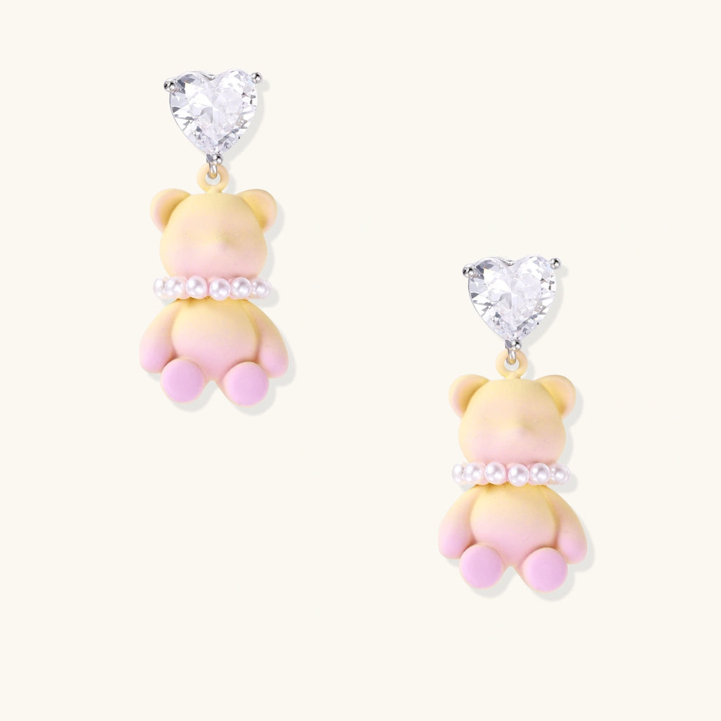 Honey Bear Kawaii Heart Earrings