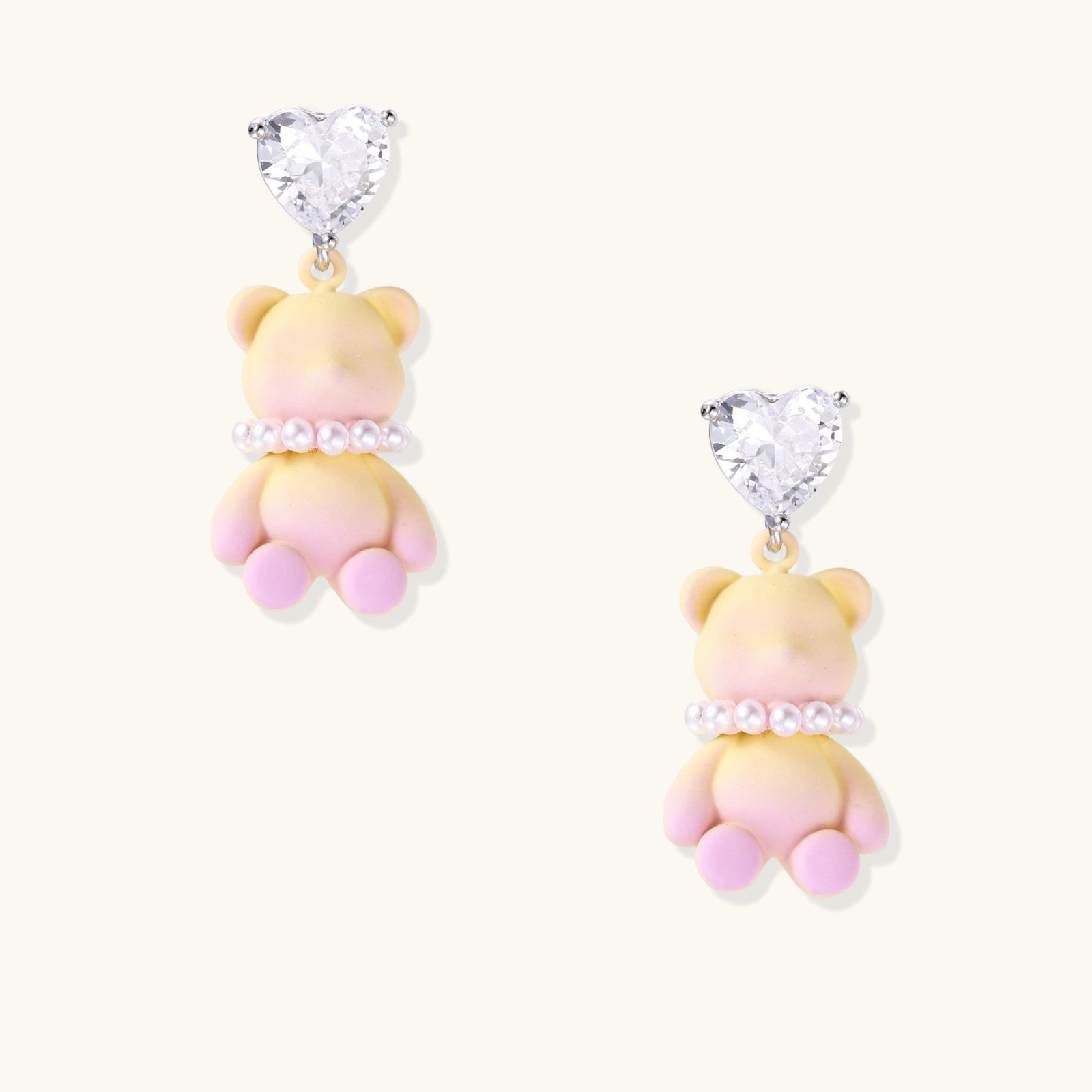 Honey Bear Kawaii Heart Earrings