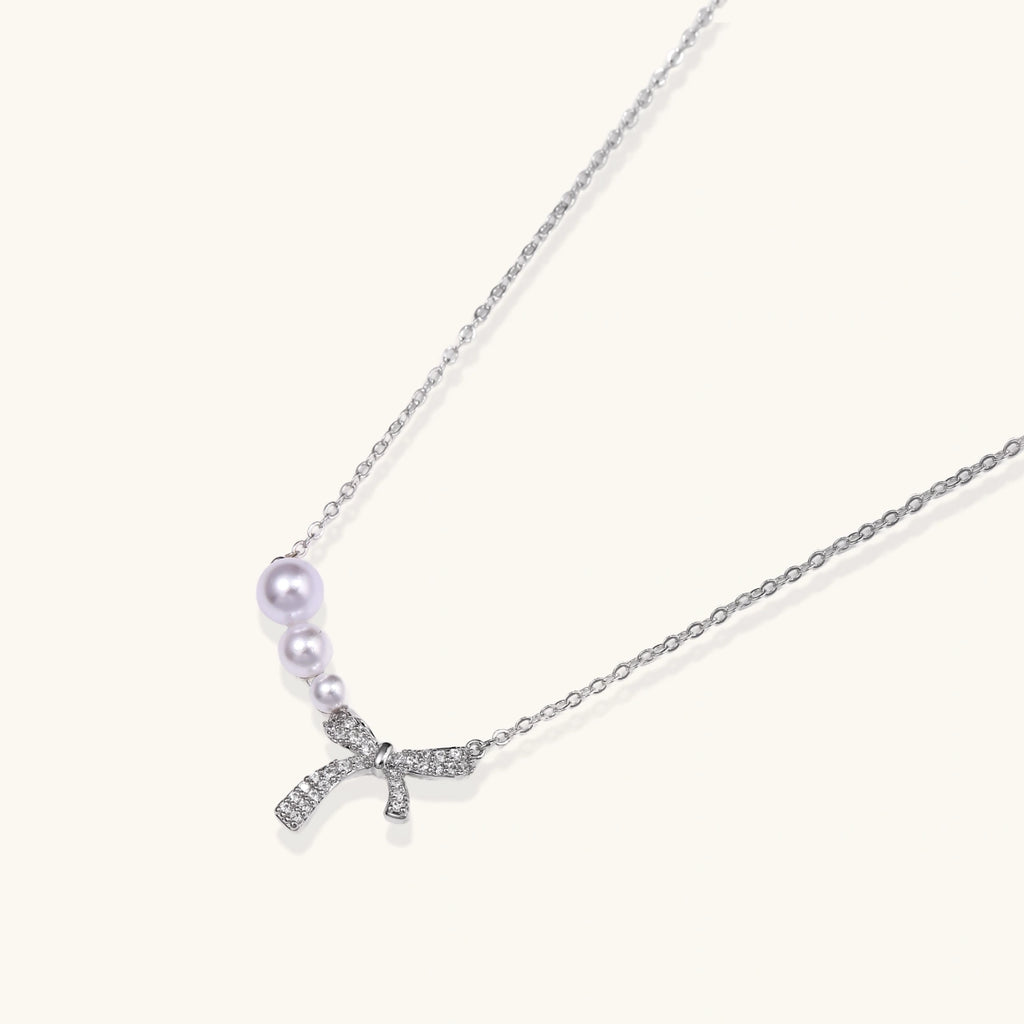 Lady Like Pearl Bow Necklace