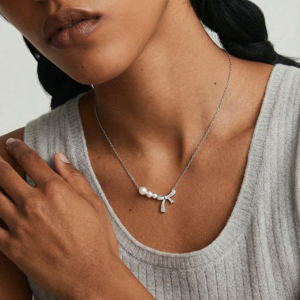 Lady Like Pearl Bow Necklace