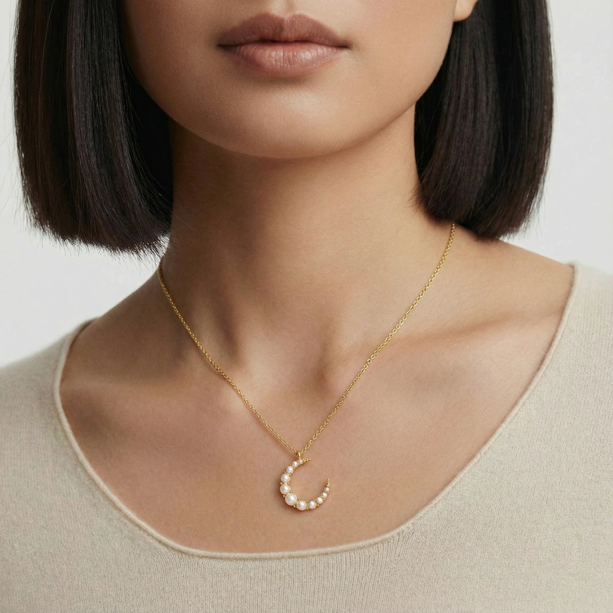 Lunar Pearl Cresent Necklace | Gold Moon Pendant – HOUSE OF KENSINGTON Lunar Pearl Cresent Necklace | Gold Moon Pendant – HOUSE OF KENSINGTON