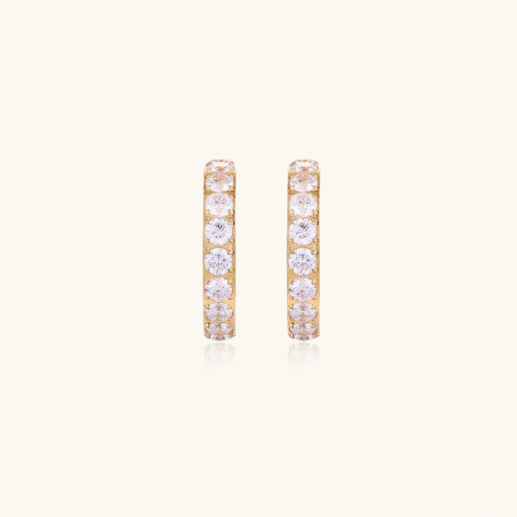 Gold hoop earrings with pavé stars and freshwater pearl drops