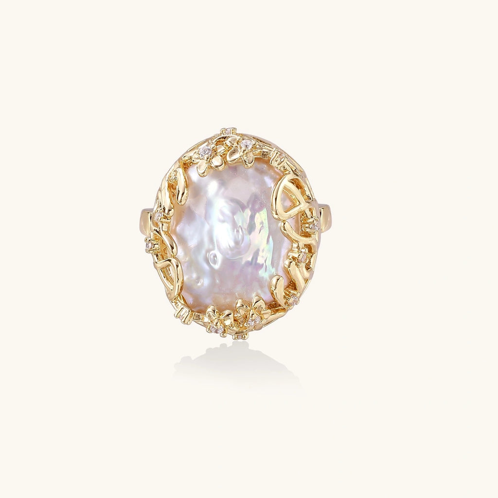 Gold crown-motif ring with pavé crystal band