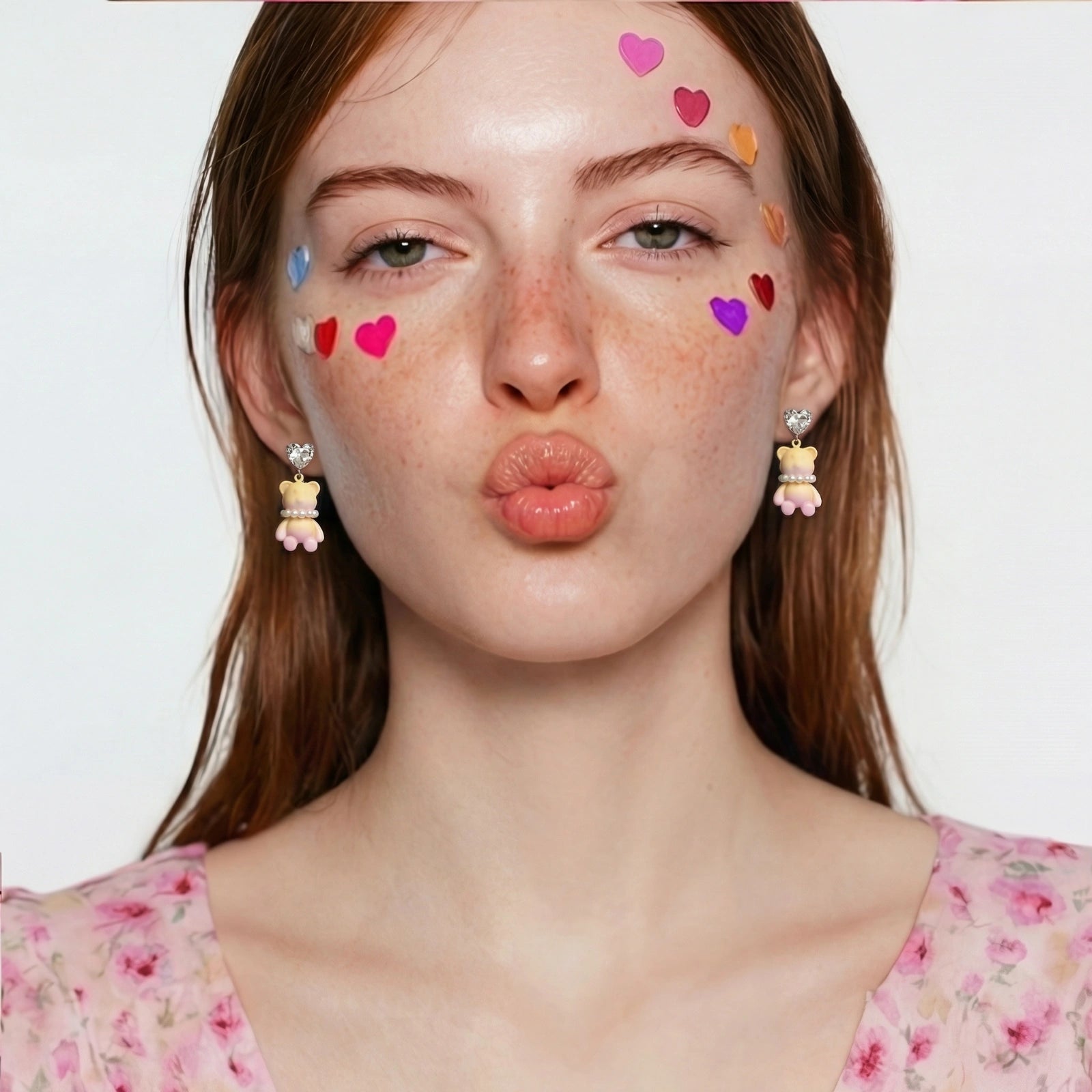 Honey Bear Kawaii Heart Earrings